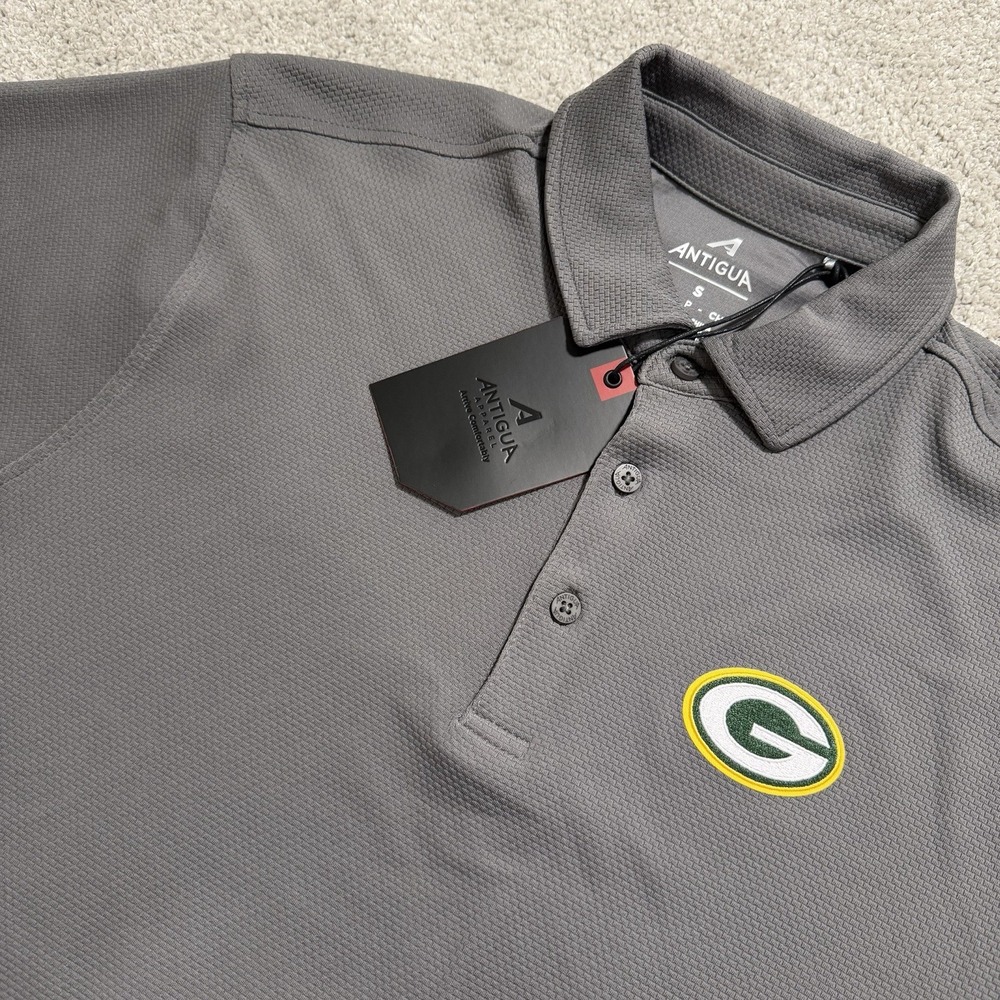 Antigua Green Bay Packers Polo Shirt Mens Sz S Grey Short Sleeve Golf NFL NWT